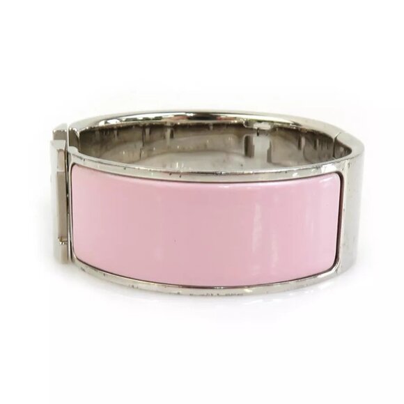 Auth HERMES Clic Clac H Bangle Bracelet Silver/Light Pink Metal/Enamel - Picture 5 of 8